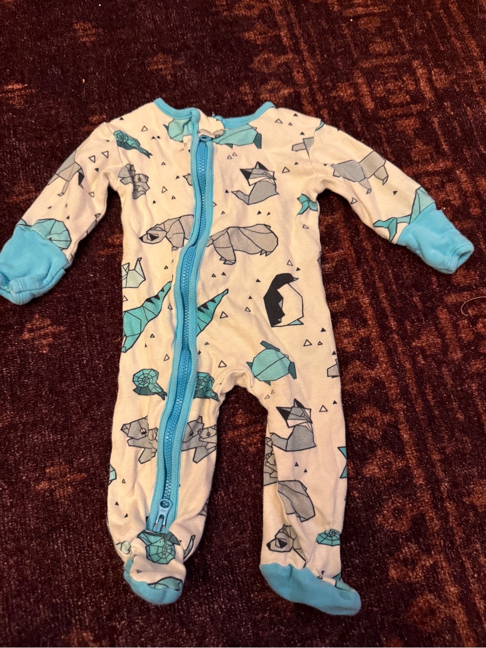 Newborn Blue & White Baby One-Piece Footed Zipper Sleeper